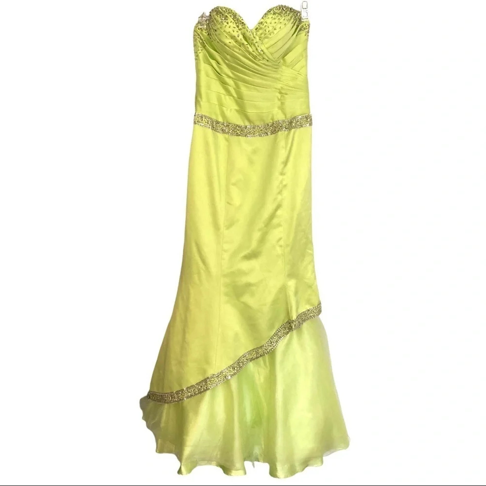 The Cool Collection Rhinestone‎ Mermaid Prom Dress Lime Green 2 XS